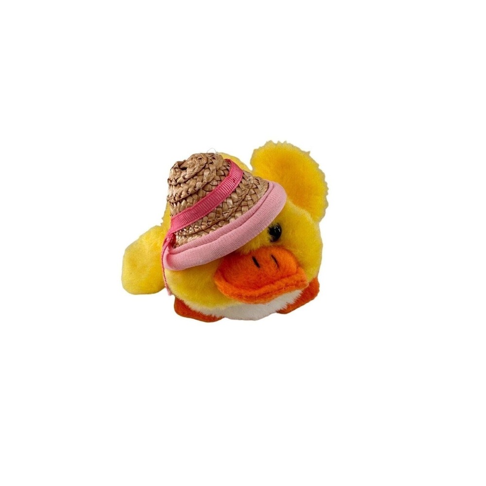 Vintage Dan Dee Collectors‎ Choice Plush Duck With Straw Hat & Pink Ribbon 1997